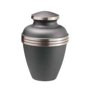 Avalon Gray Cremation Urn with Silver Bands