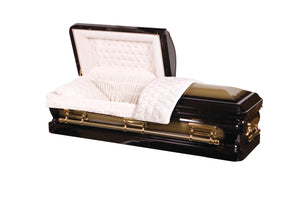 black and gold 18 gauge steel metal casket velvet interior 